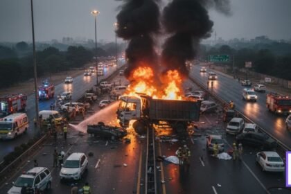 भऱधाव डंपरने भस्मबाण: जयपूर महामार्गावर १० वाहनें धडकली, १३ मृत